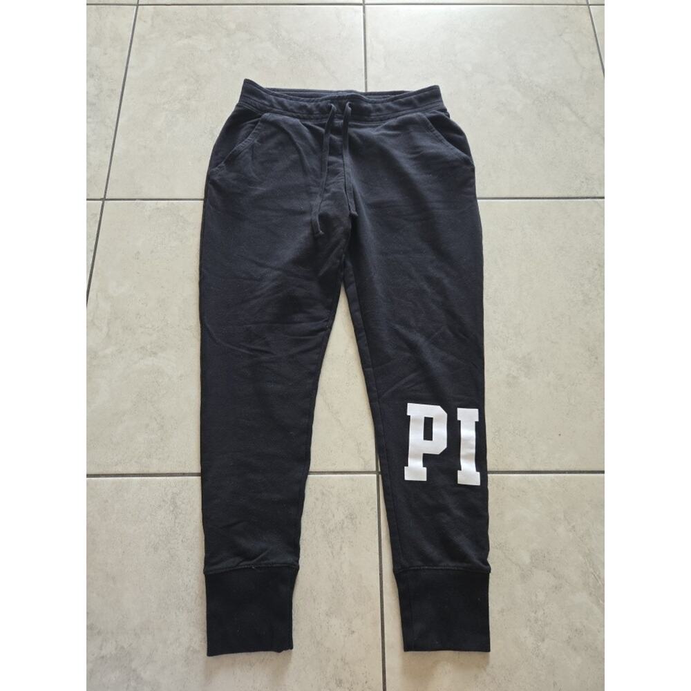 Victoria's Secret PINK Jogger Pants Drawstring Elastic Waist Logo Print Black M